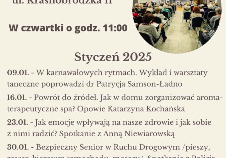 Harmonogram wykładów Uniwersytetu Trzeciego Wieku – styczeń 2025