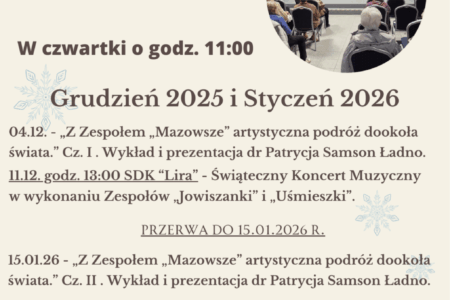 Harmonogram wykładów Uniwersytetu Trzeciego Wieku – grudzień 2025 i styczeń 2026