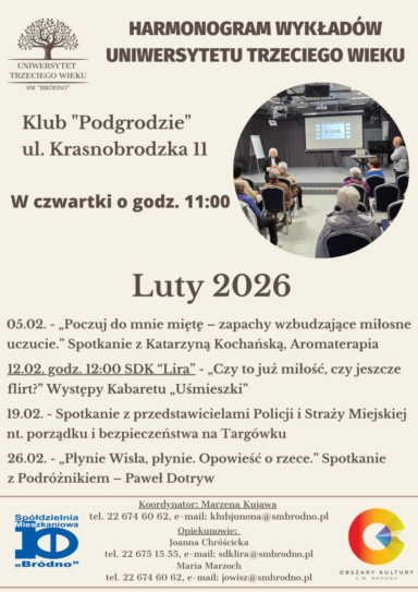 Harmonogram Wykładów Uniwersytetu III Wieku – luty 2026