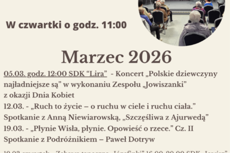 Harmonogram wykładów Uniwersytetu Trzeciego Wieku – marzec 2026